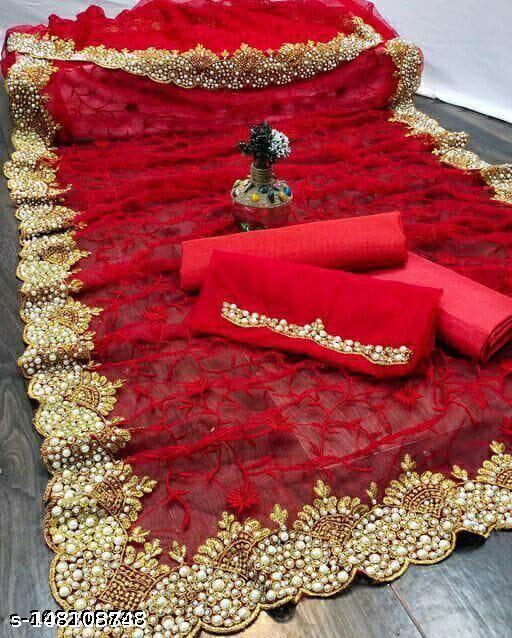 Begumpuri Net Beads & Stones Saree With Blouse