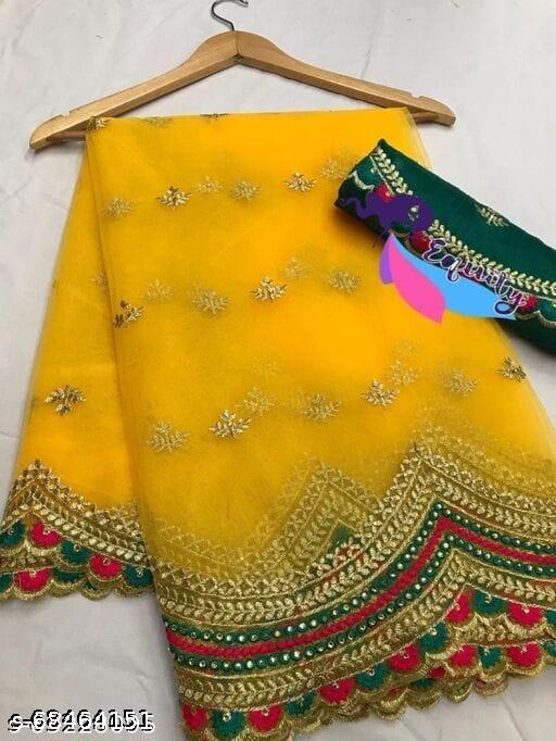Ikat Net Embroidered Saree With Blouse